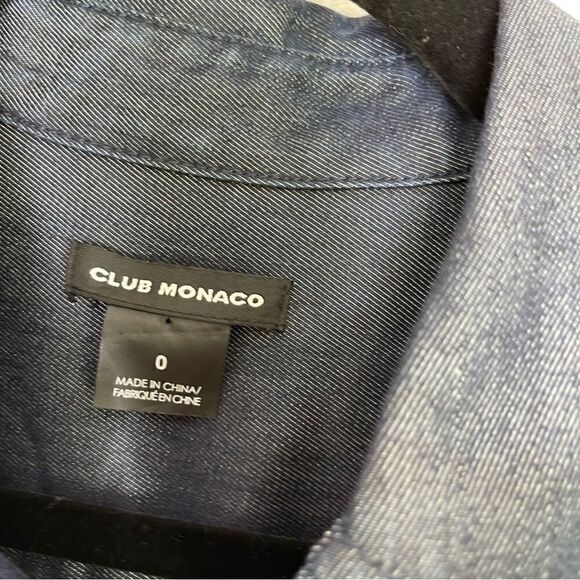 CLUB Monaco Ladore Denim Tie Front Shirt Dress Blue 0 - Picture 3 of 6